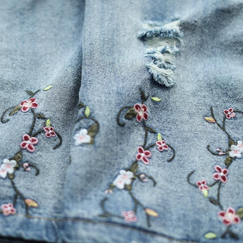 Höstens Tunn Lös Blomma Broderi Retro Denim Kjol