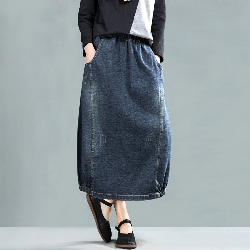 Spring Retro A-line Cotton Denim Kjol