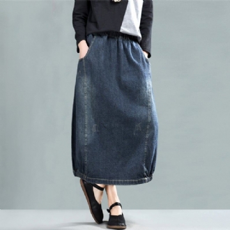 Spring Retro A-line Cotton Denim Kjol