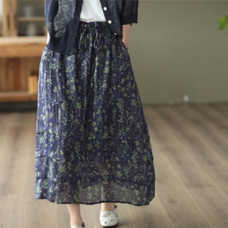 Summer Retro Floral Dubbla Layers Cotton Linne Skirt