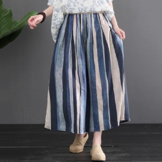 Summer Retro Linen Color Matching Stripes Kjol