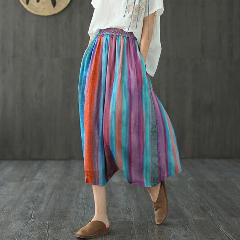 Summer Retro Stripe Printed A-line Kjol