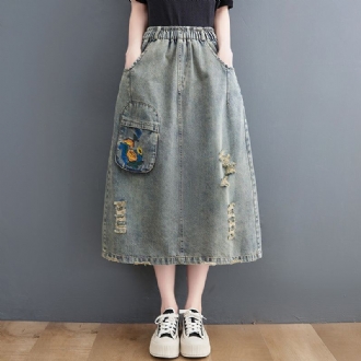 Vintage Ripped Loose A-line Summer Denim Kjol