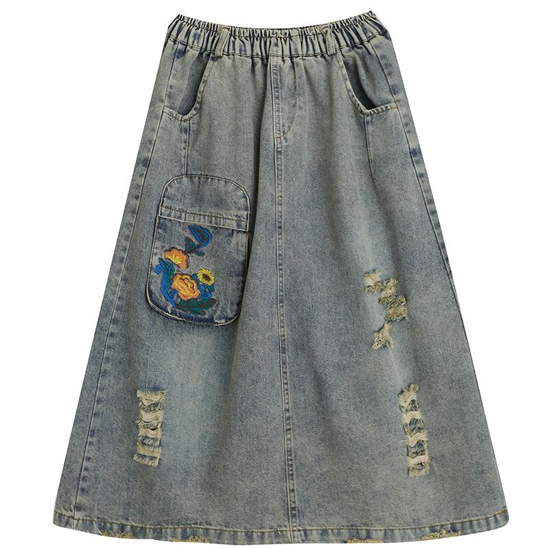 Vintage Ripped Loose A-line Summer Denim Kjol