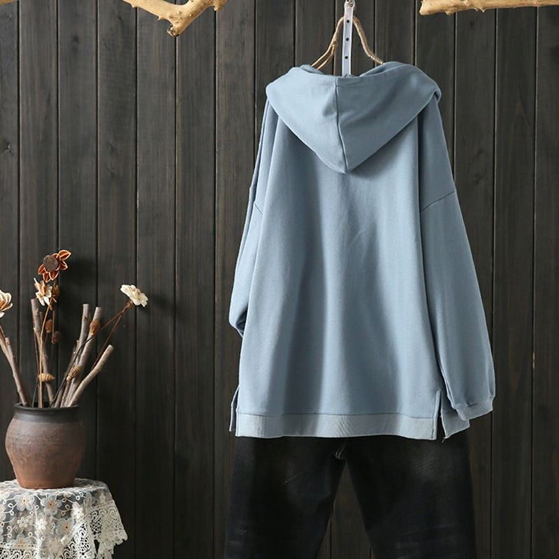 Autumn Solid Hooded Plus Size Coat