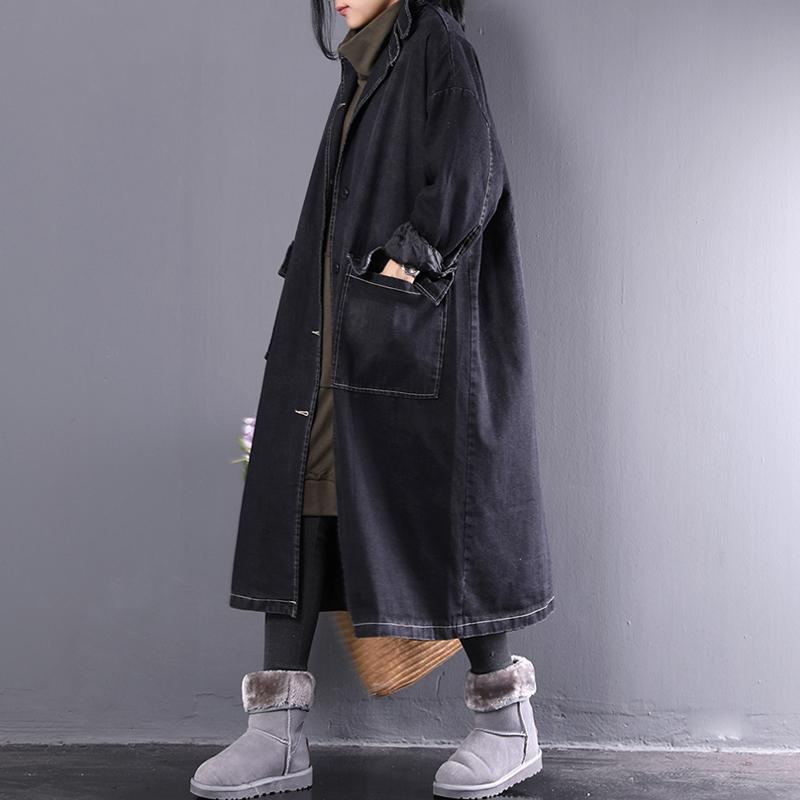 Black Loose Plus Size Retro Denim Cotton Coat