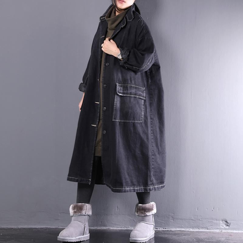 Black Loose Plus Size Retro Denim Cotton Coat