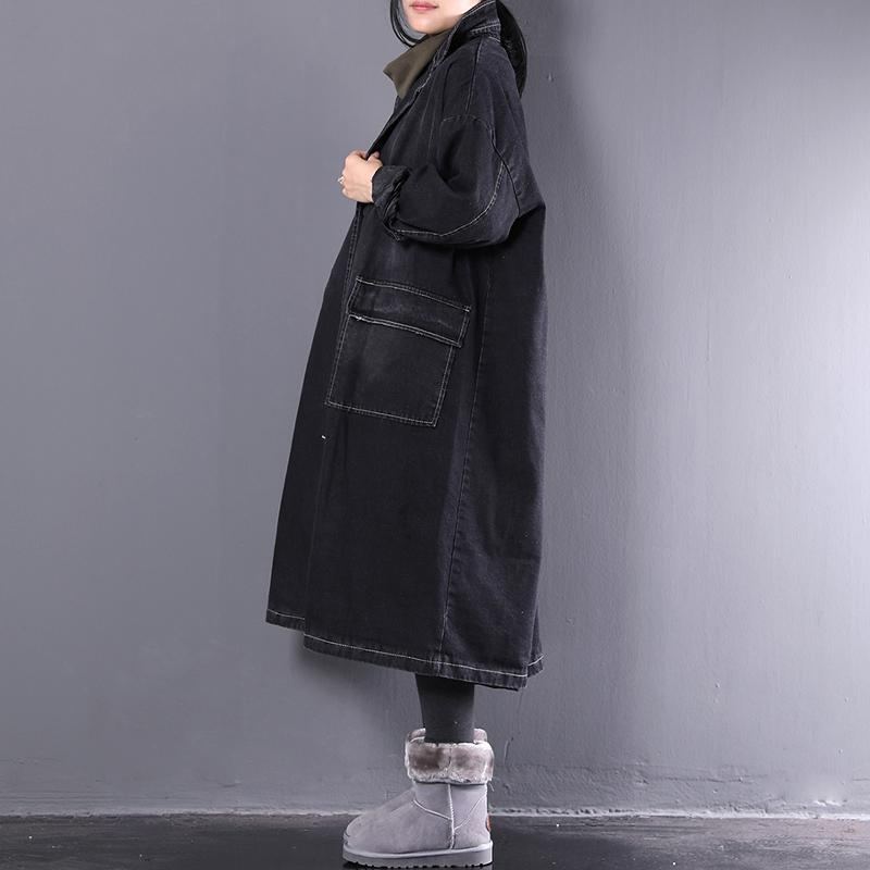 Black Loose Plus Size Retro Denim Cotton Coat