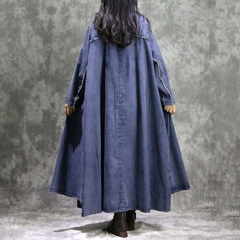 Casual Lös Denim Stor Storlek Ragged Windbreak Coat