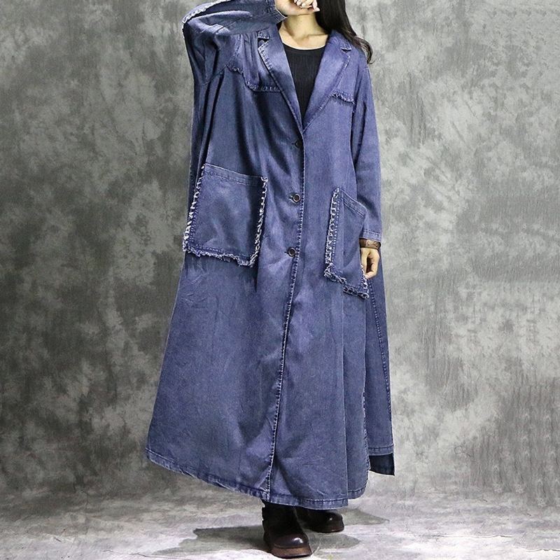 Casual Lös Denim Stor Storlek Ragged Windbreak Coat