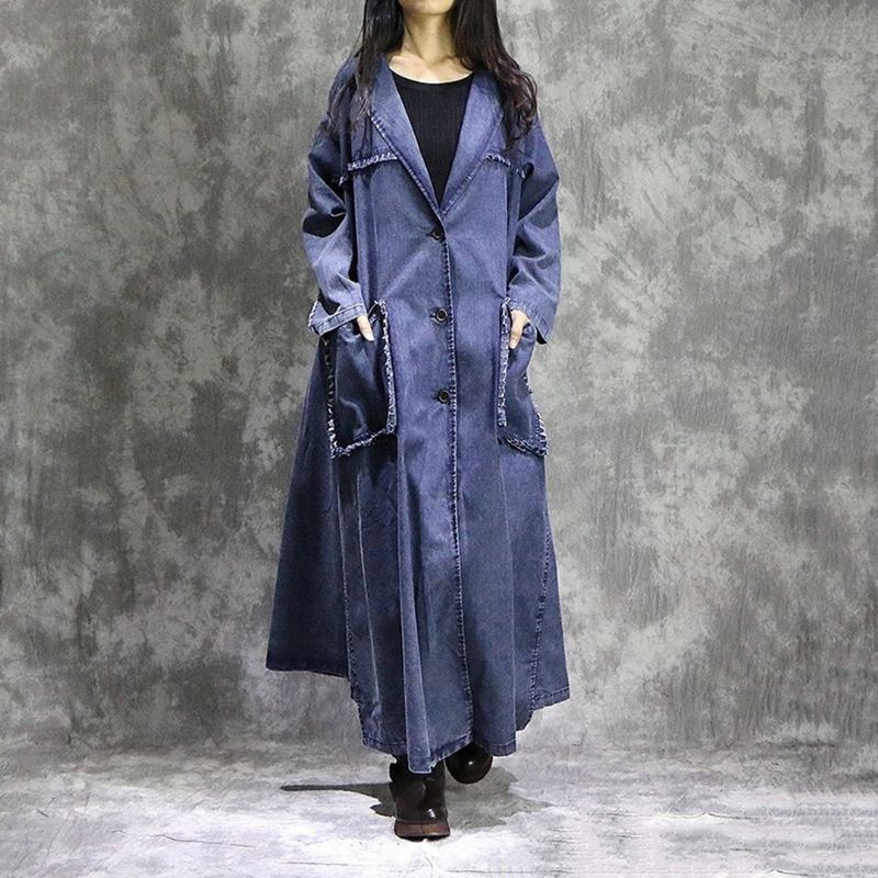 Casual Lös Denim Stor Storlek Ragged Windbreak Coat