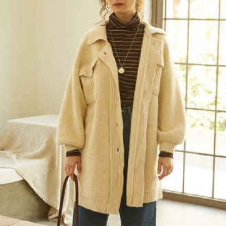 Dam Fleece Stickad Sömnad Lazy Coat