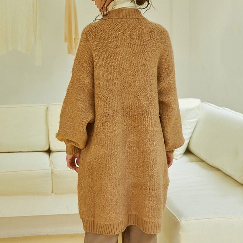 Dam Fleece Stickad Sömnad Lazy Coat