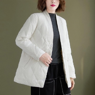 Dam Vinter Lös V-ringad Single Breasted Cotton Coat