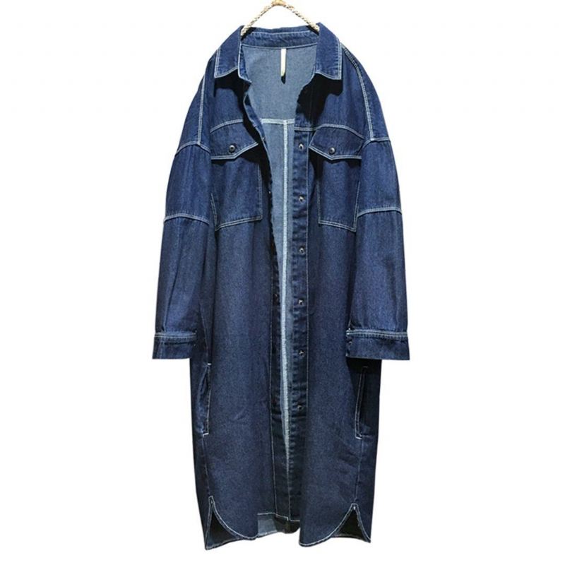 Denim Solid Singal Breated Lös Damrock