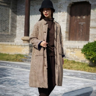 Gingham Stand Collar Thick Coat