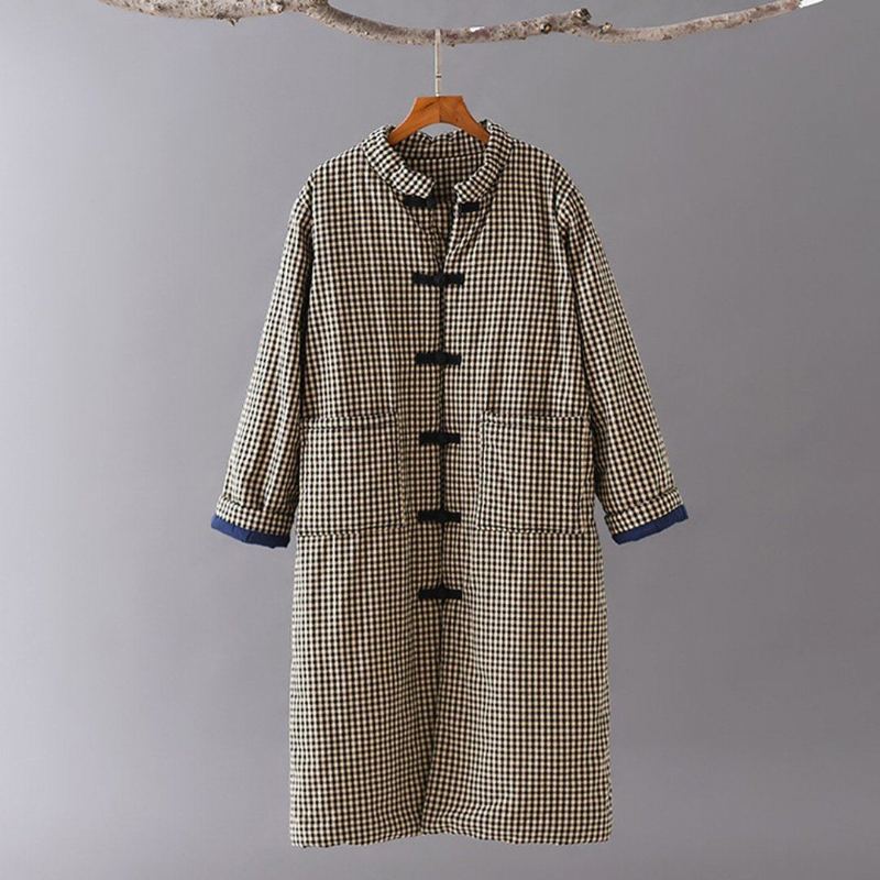 Gingham Stand Collar Thick Coat