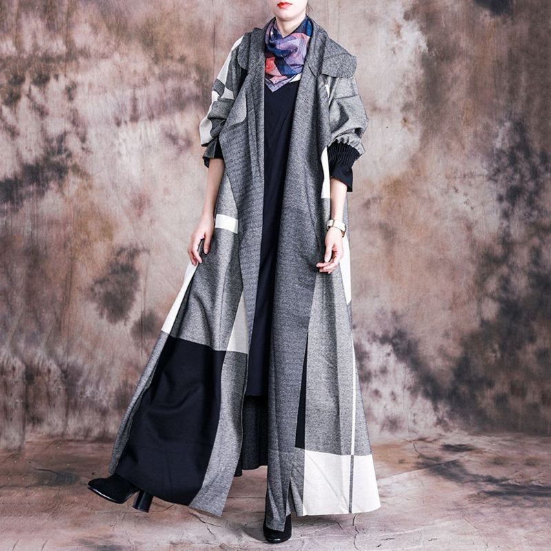 Höst Casual Rutig Dam Ull Maxi Coat