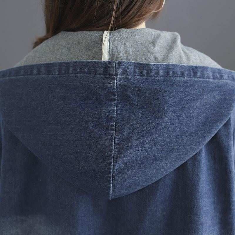 Höst Lös Hoodie Bomull Denim Kort Kappa