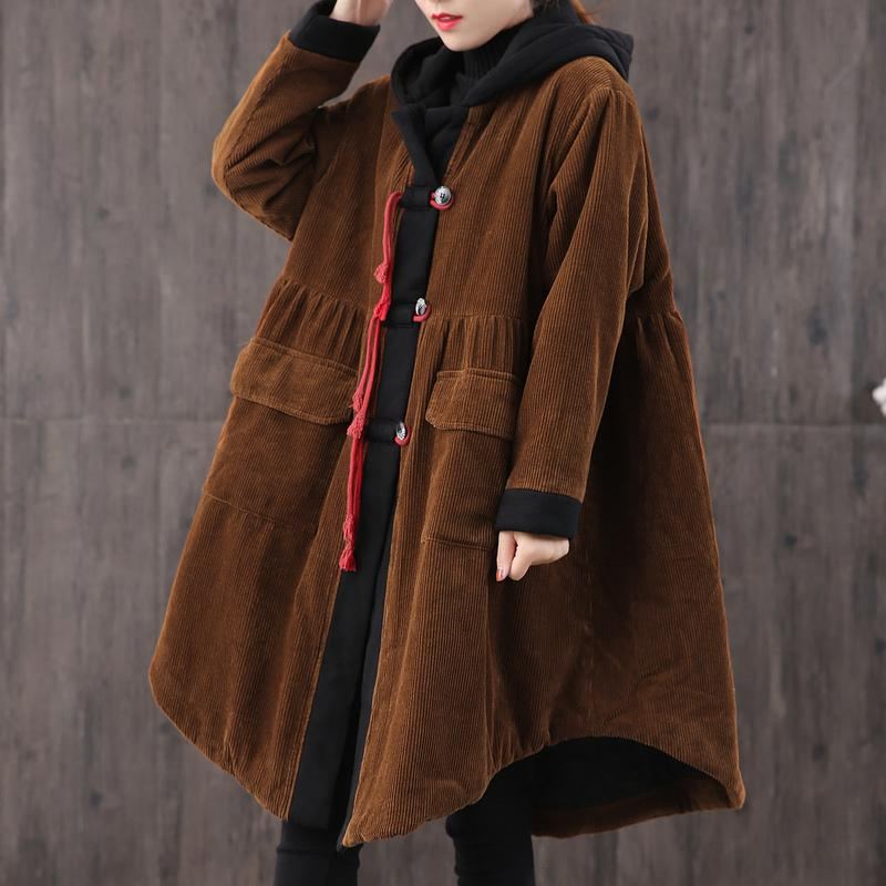 Höst Vinter Retro Plus Size Corduroy Hoodie Coat