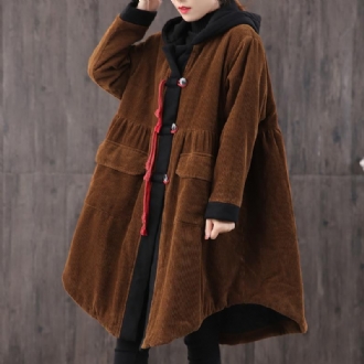 Höst Vinter Retro Plus Size Corduroy Hoodie Coat