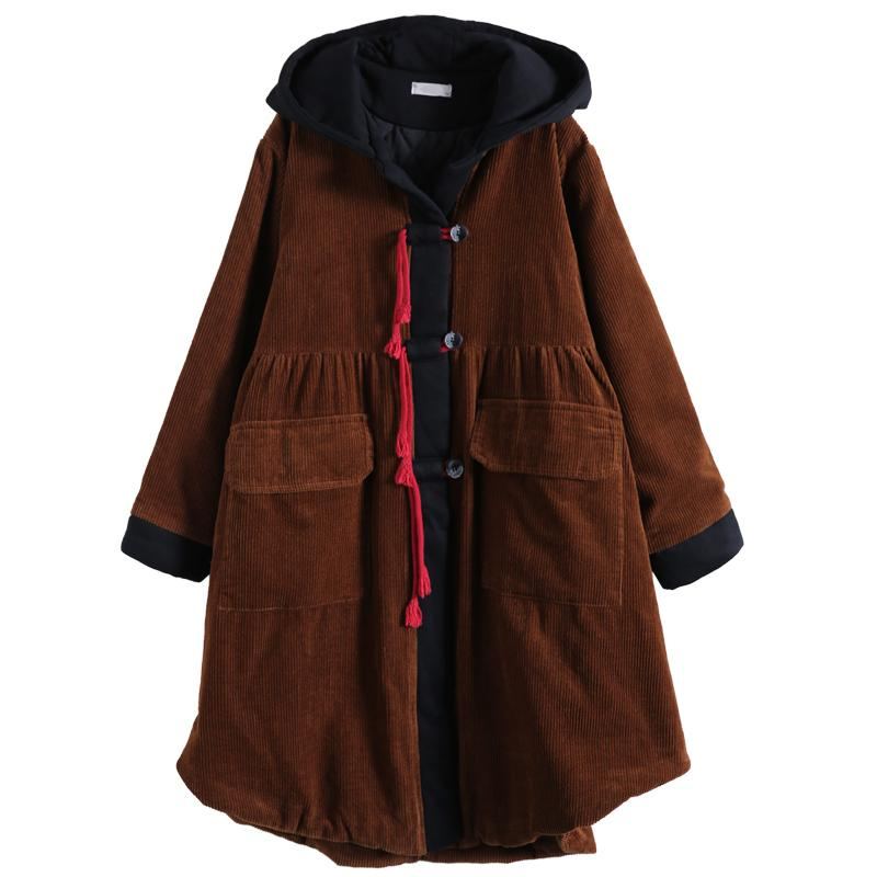 Höst Vinter Retro Plus Size Corduroy Hoodie Coat