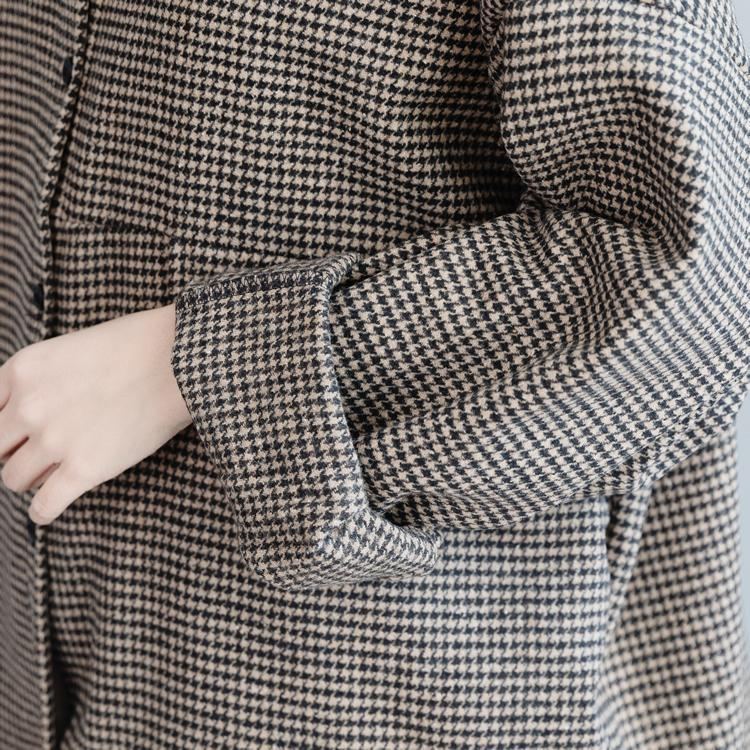 Kaffe Pläd Tjock Lös Lapel Coat