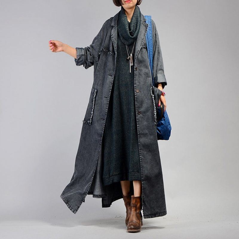 Oregelbunden Denim Lång Trenchcoat