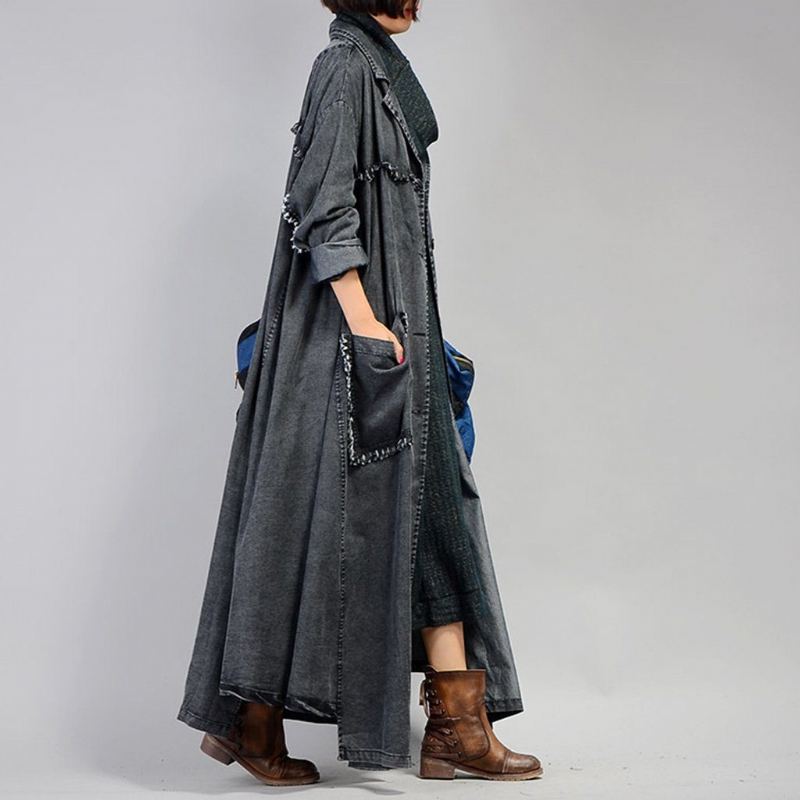 Oregelbunden Denim Lång Trenchcoat