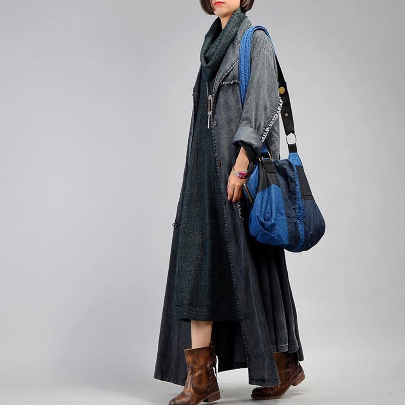 Oregelbunden Denim Lång Trenchcoat