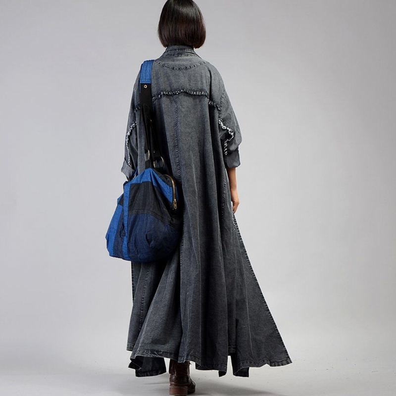 Oregelbunden Denim Lång Trenchcoat