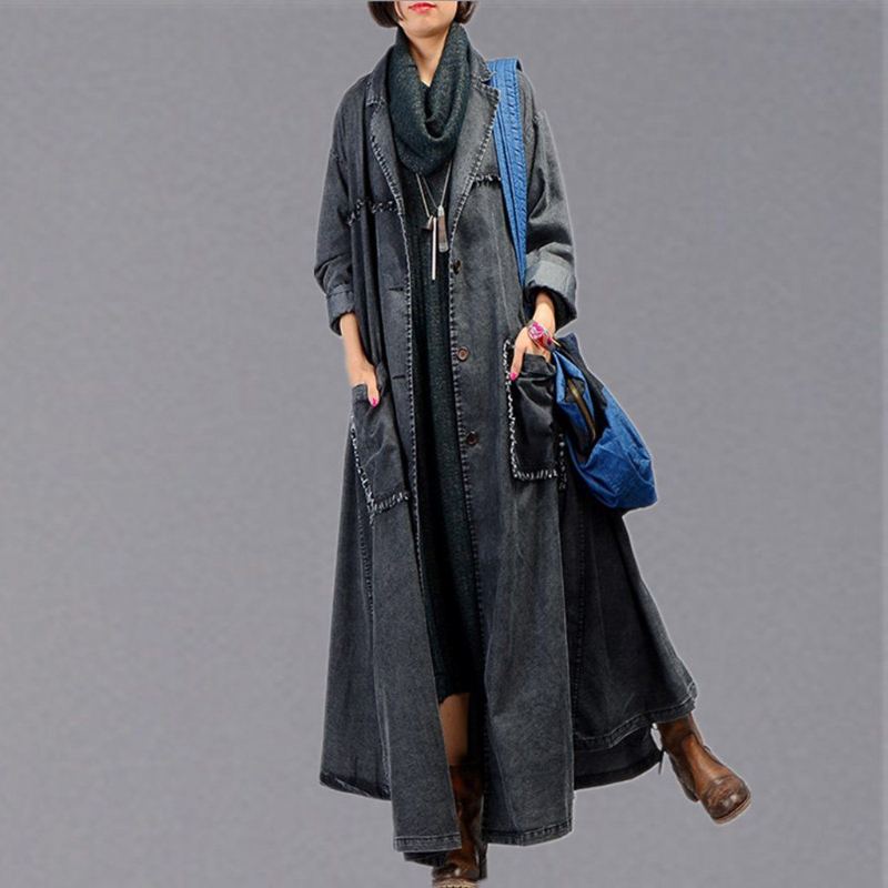 Oregelbunden Denim Lång Trenchcoat