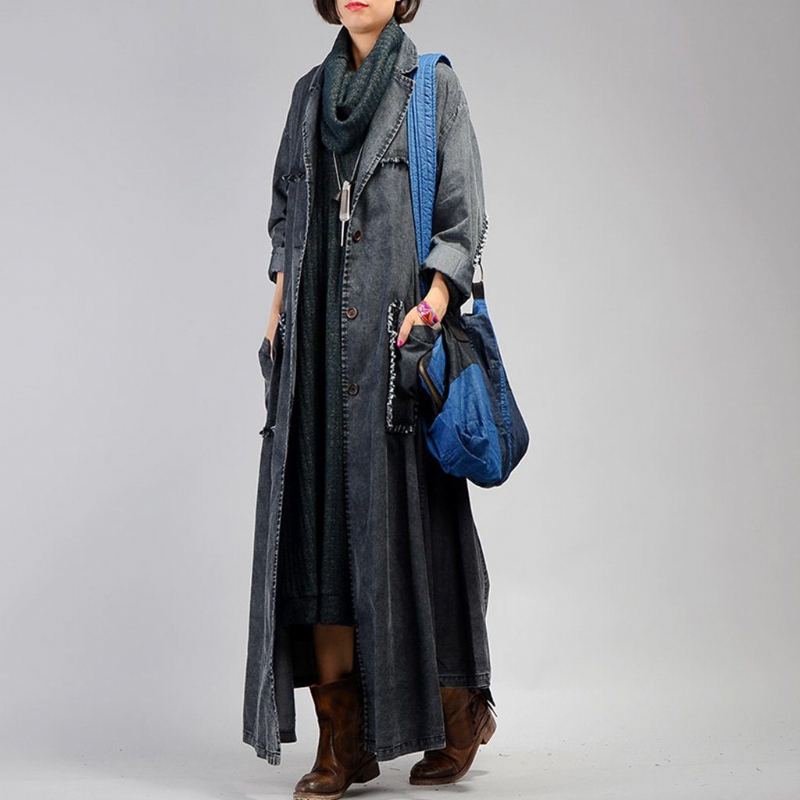 Oregelbunden Denim Lång Trenchcoat