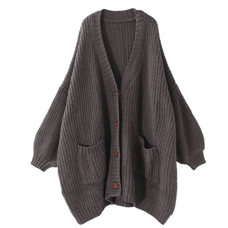 Oversize V-ringad Lång Cardigan Stickad Kappa