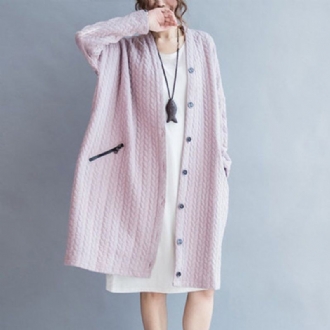 Plus Size Loose Stickade Knappar Cardigan Coat