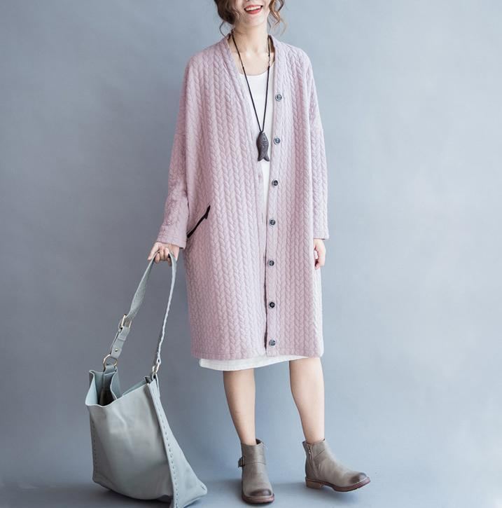 Plus Size Loose Stickade Knappar Cardigan Coat