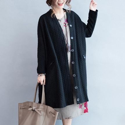 Plus Size Loose Stickade Knappar Cardigan Coat