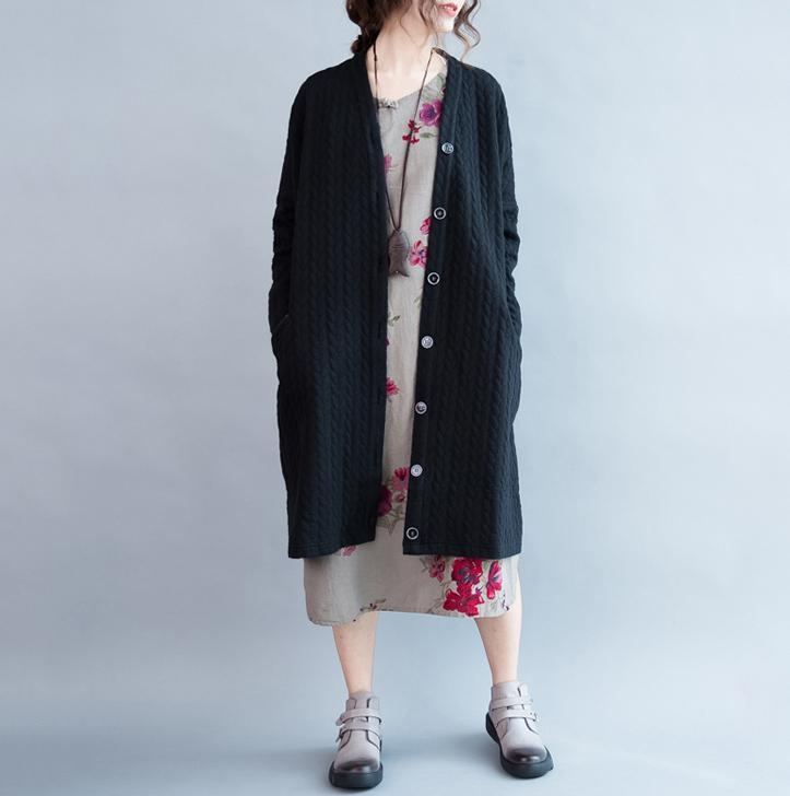 Plus Size Loose Stickade Knappar Cardigan Coat