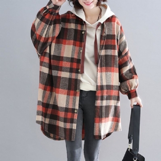 Plus Size Pläd Hooded Autumn Coat