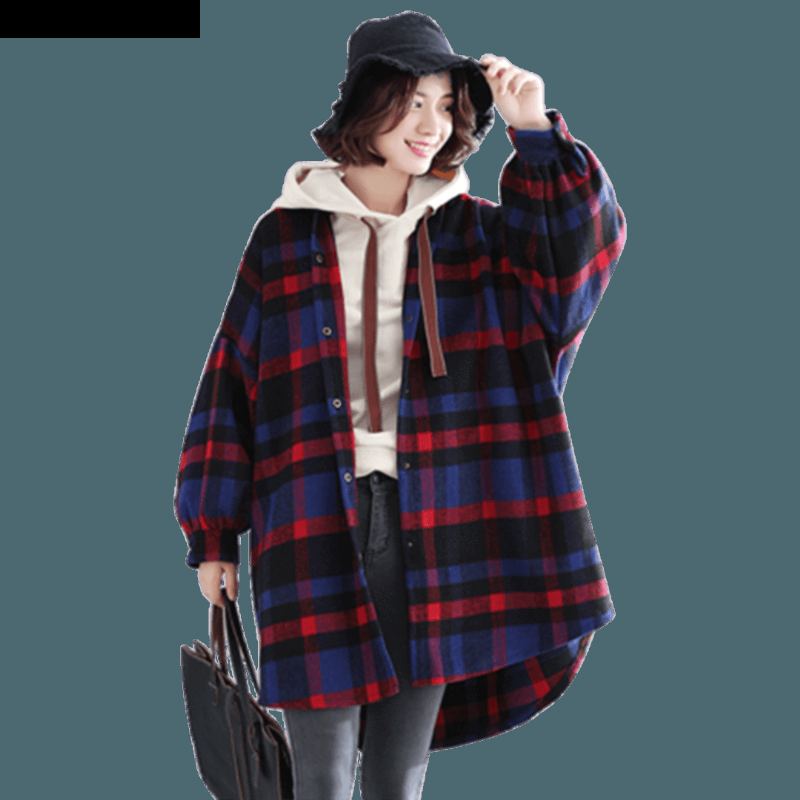 Plus Size Pläd Hooded Autumn Coat