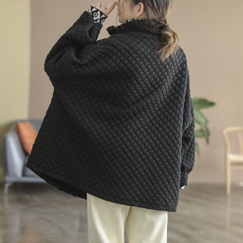 Plus Size Vinterpläd Plysch Retro Patchwork Varm Kappa