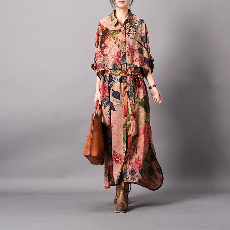 Printed Print Silk Coak Long Coat