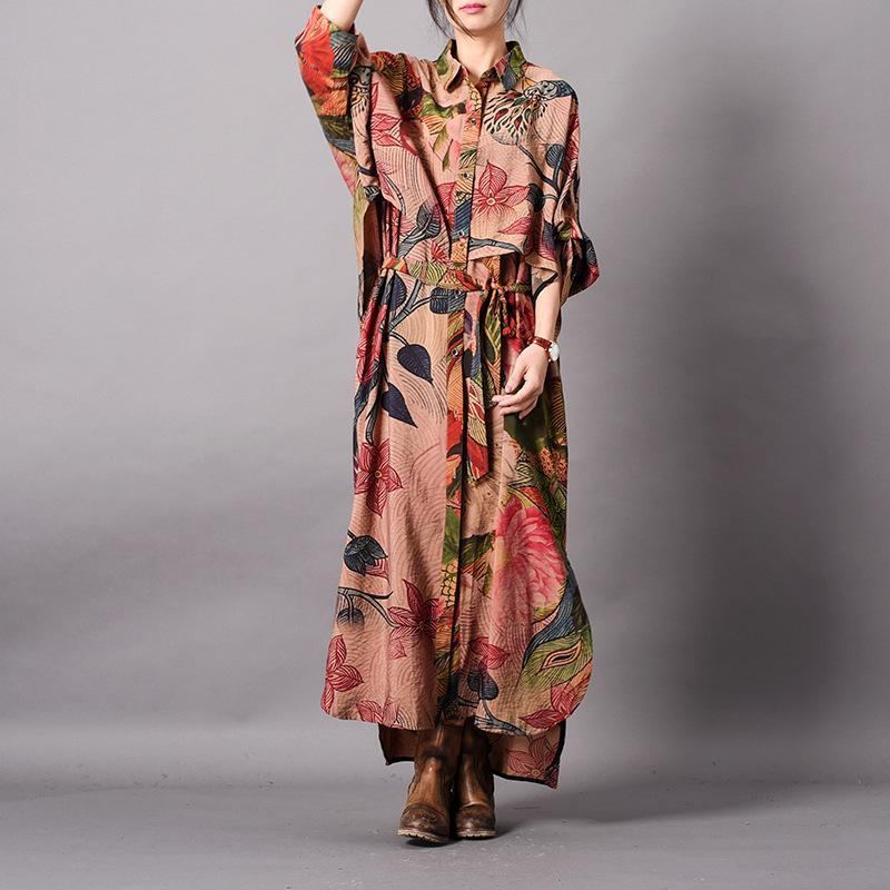 Printed Print Silk Coak Long Coat