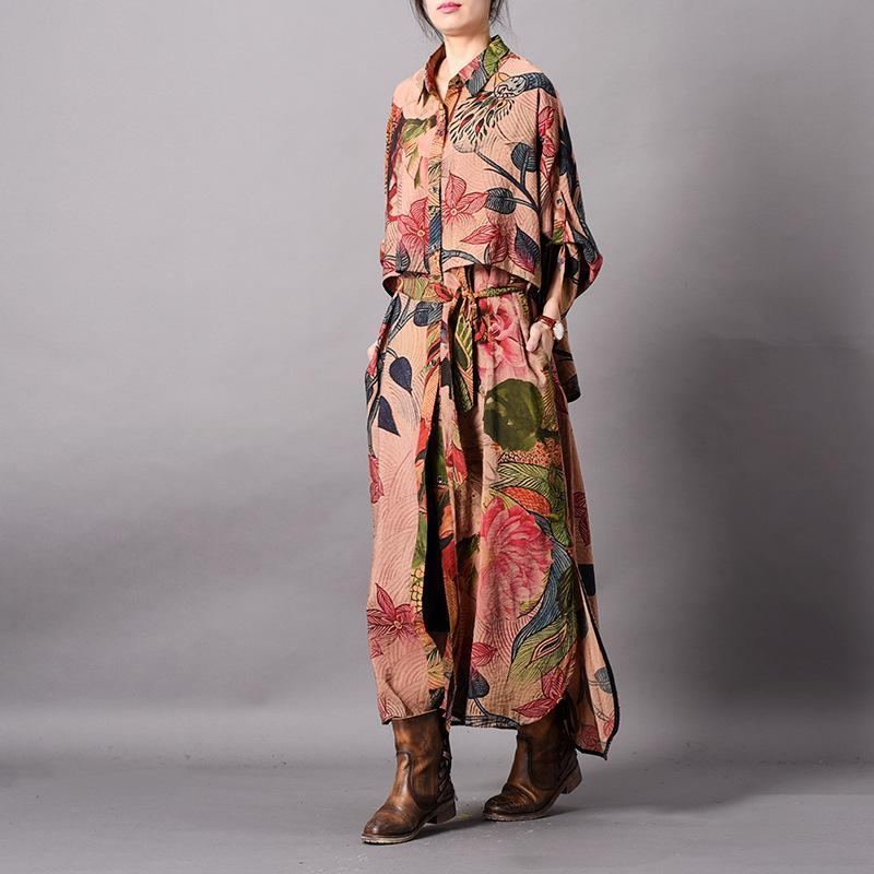 Printed Print Silk Coak Long Coat