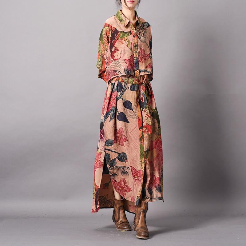 Printed Print Silk Coak Long Coat