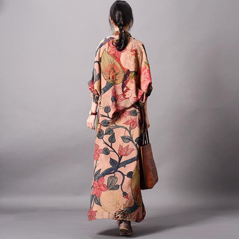 Printed Print Silk Coak Long Coat