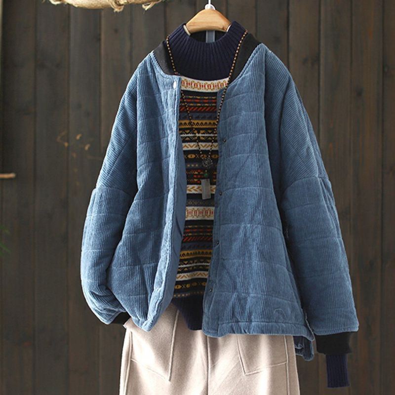 Retro Corduroy Quiltad Jacka Höst Vinter Casual Coat