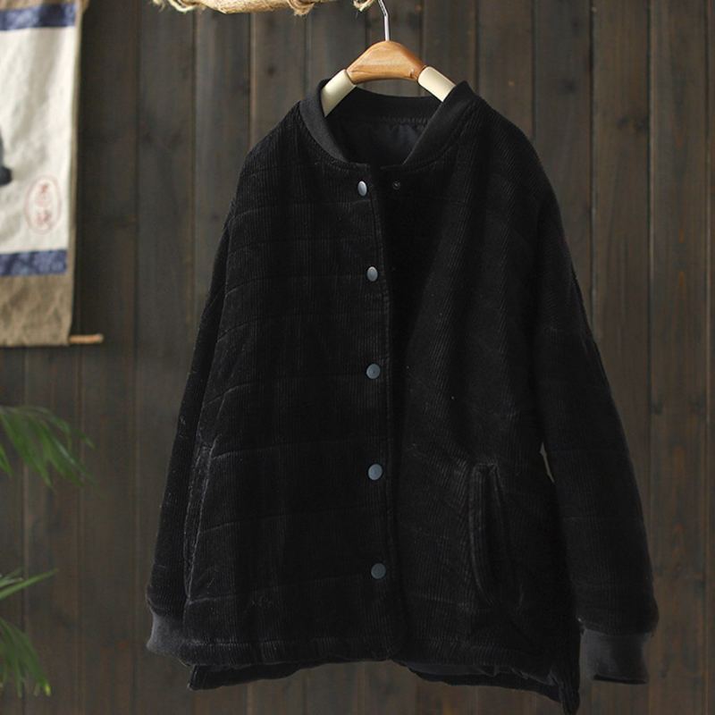 Retro Corduroy Quiltad Jacka Höst Vinter Casual Coat