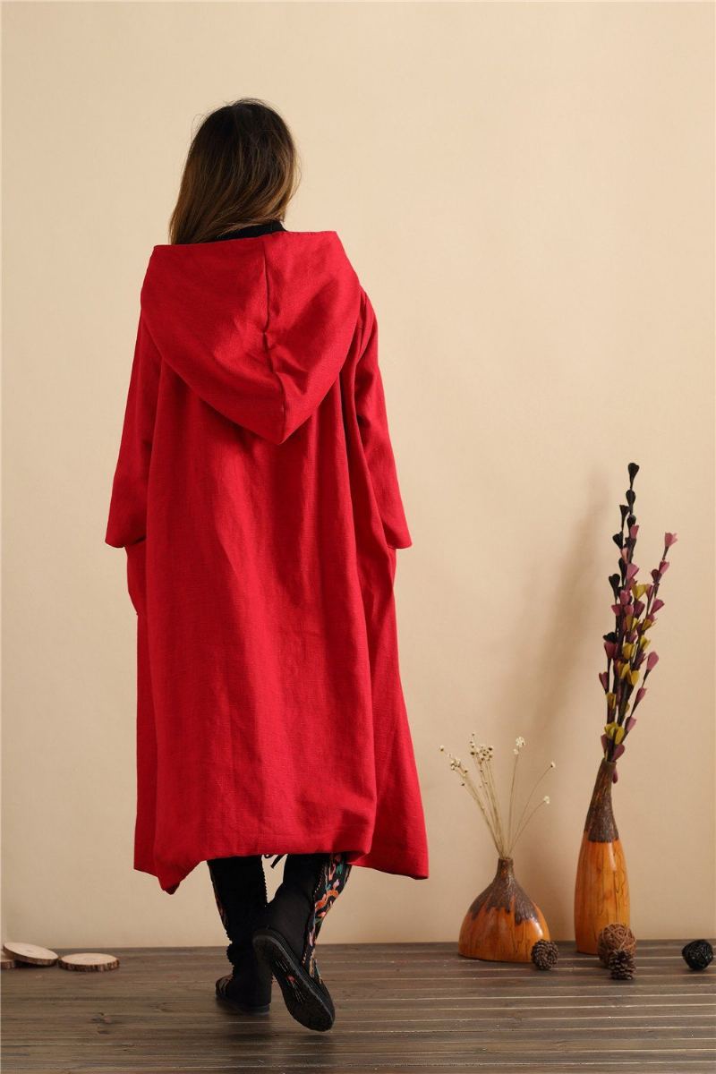 Retro Lös Hooded Linen Coat