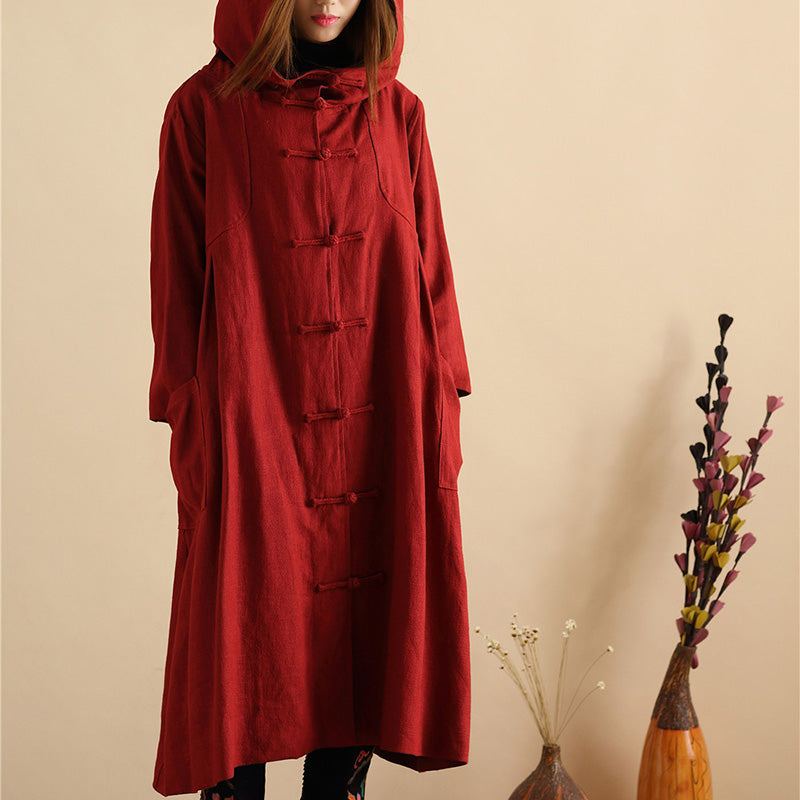 Retro Lös Hooded Linen Coat